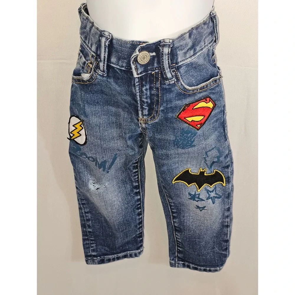 Gap Infant Boy‎ Jeans Size 18-24mos. Batman superman patches.